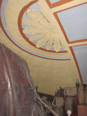 The restored plaster is being painted